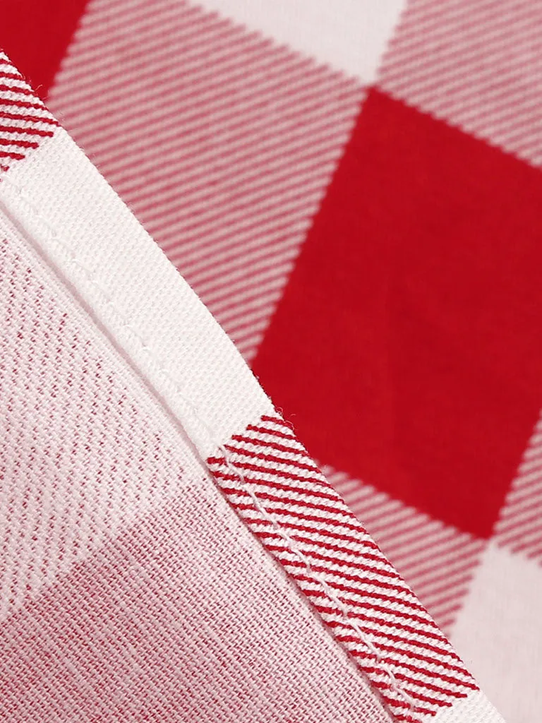 Red And White Plaid Pockets Vintage Halter 1950S Dress With Button