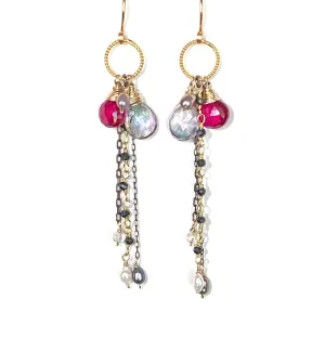 Red Topaz Mystic Topaz Gemstone Multicolor Mixed Metal Dangle Earrings