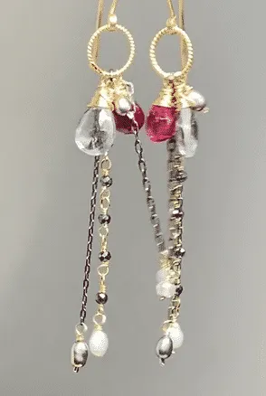 Red Topaz Mystic Topaz Gemstone Multicolor Mixed Metal Dangle Earrings