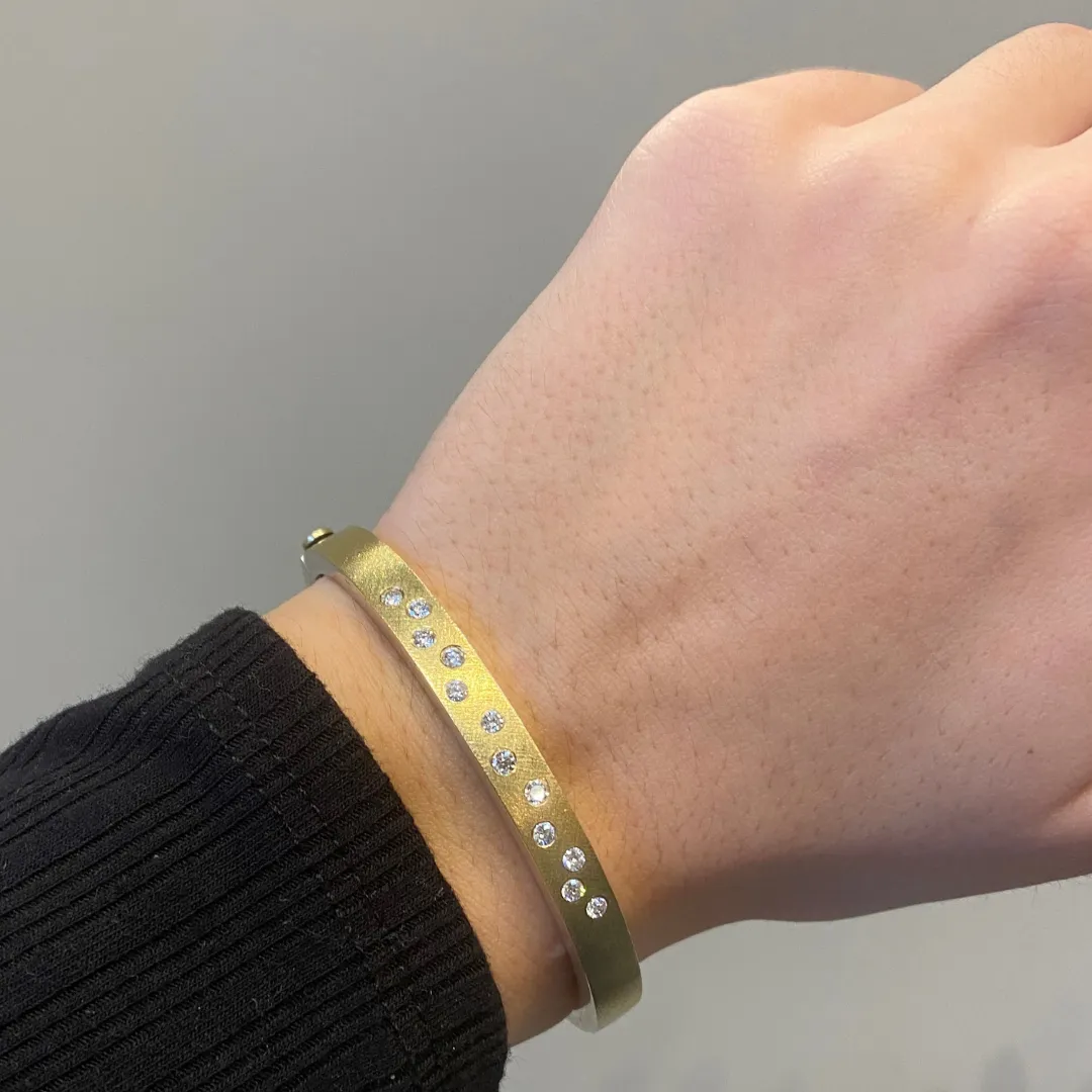 Rene Escobar Diamond Sparkle Yellow Gold Cuff Bracelet