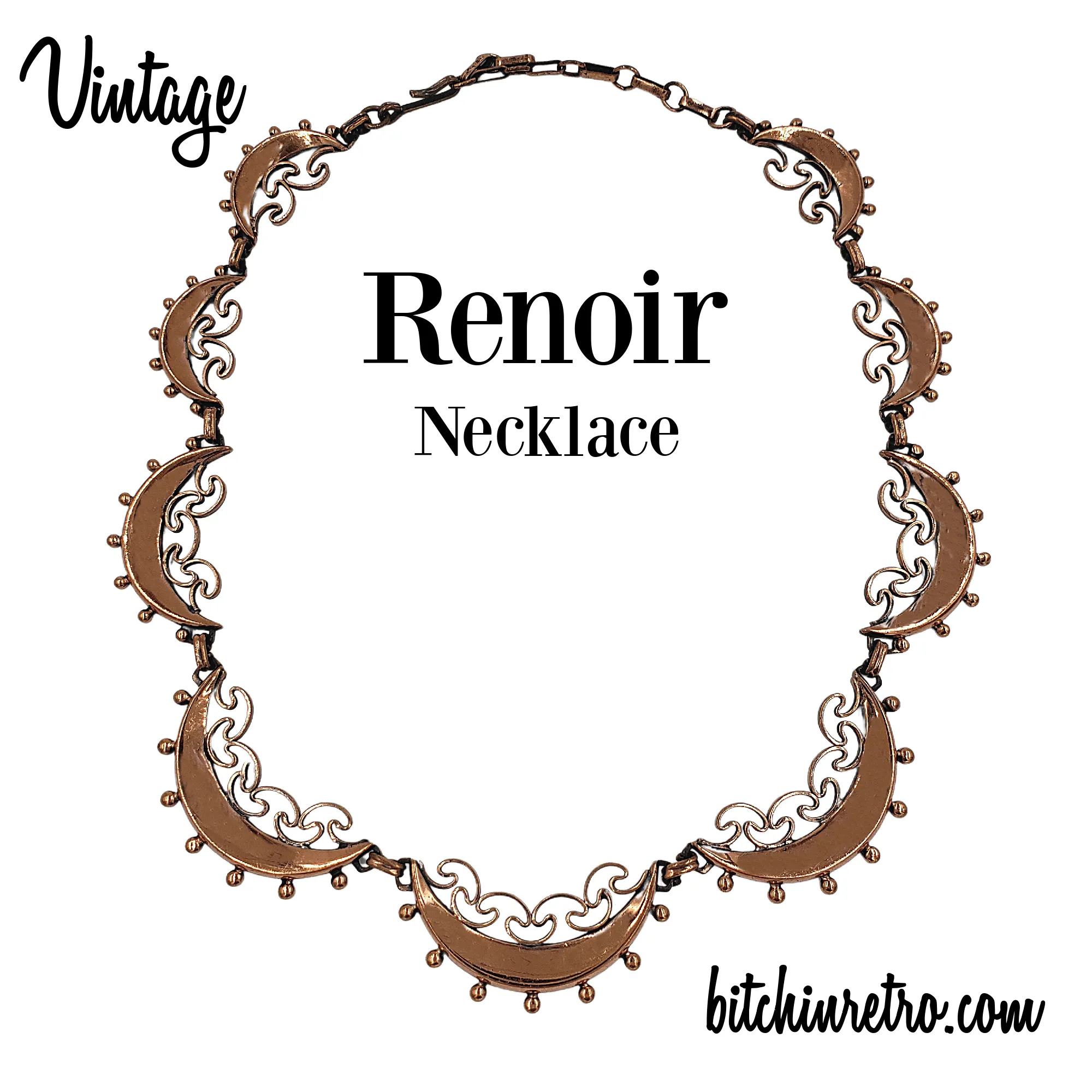 Renoir Vintage Copper Link Necklace With Scalloped Edges
