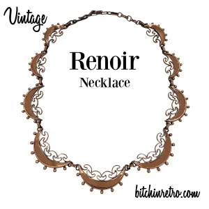 Renoir Vintage Copper Link Necklace With Scalloped Edges