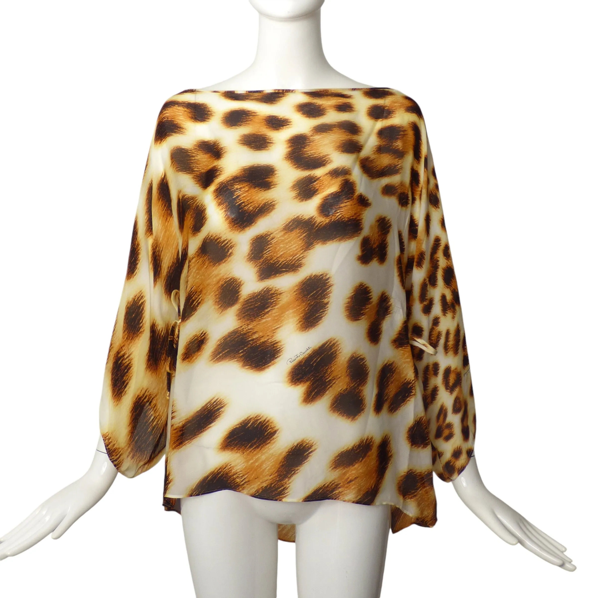 ROBERTO CAVALLI- Multi Color Silk Print Blouse, Size 12