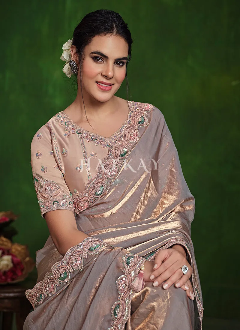 Rose Gold Multi Embroidery Premium Silk Saree