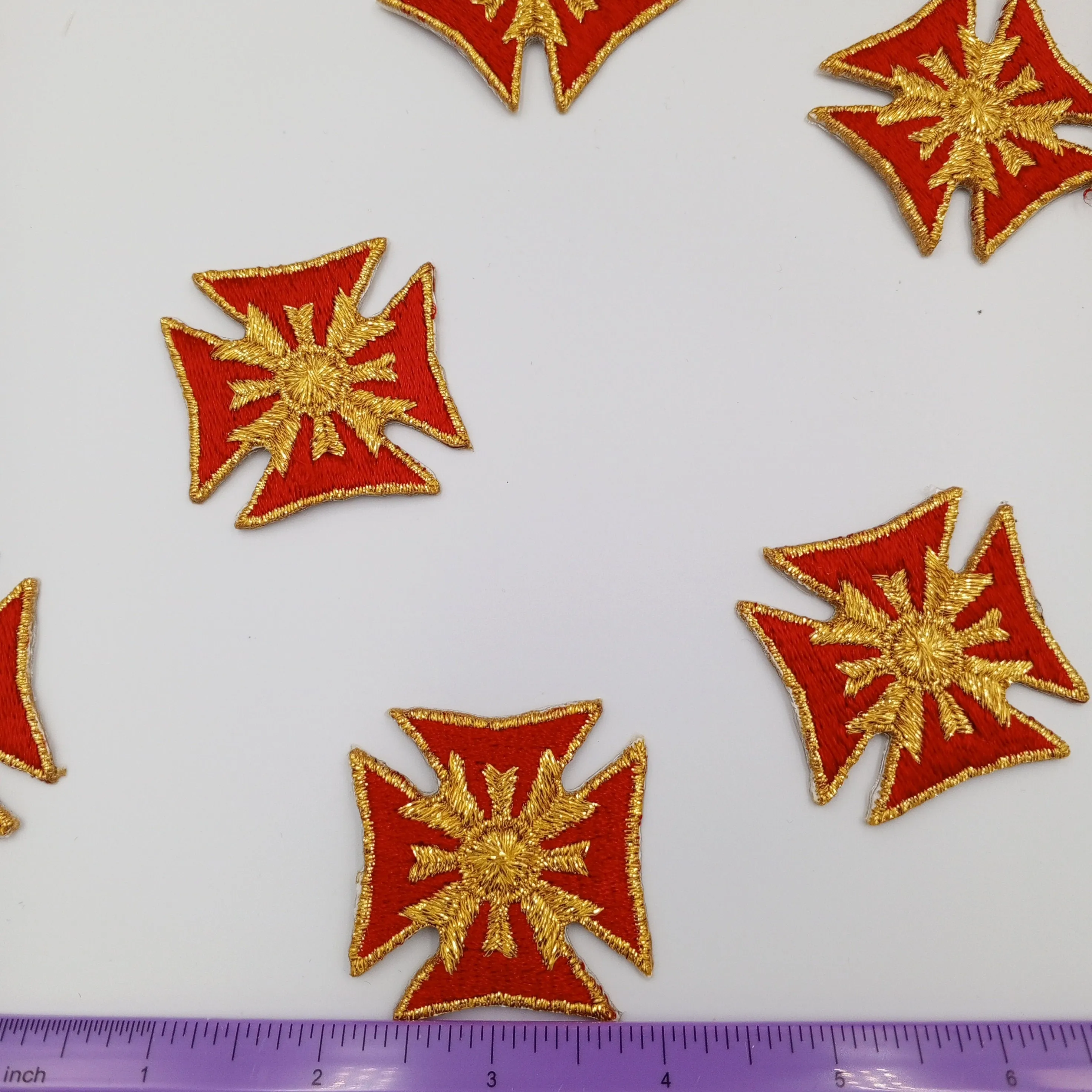 Royal Crest Star Embroidered Patches Majestic Red Metallic gold Stars Motif Appliques Iron on VINTAGE Royalty Star Patch #632