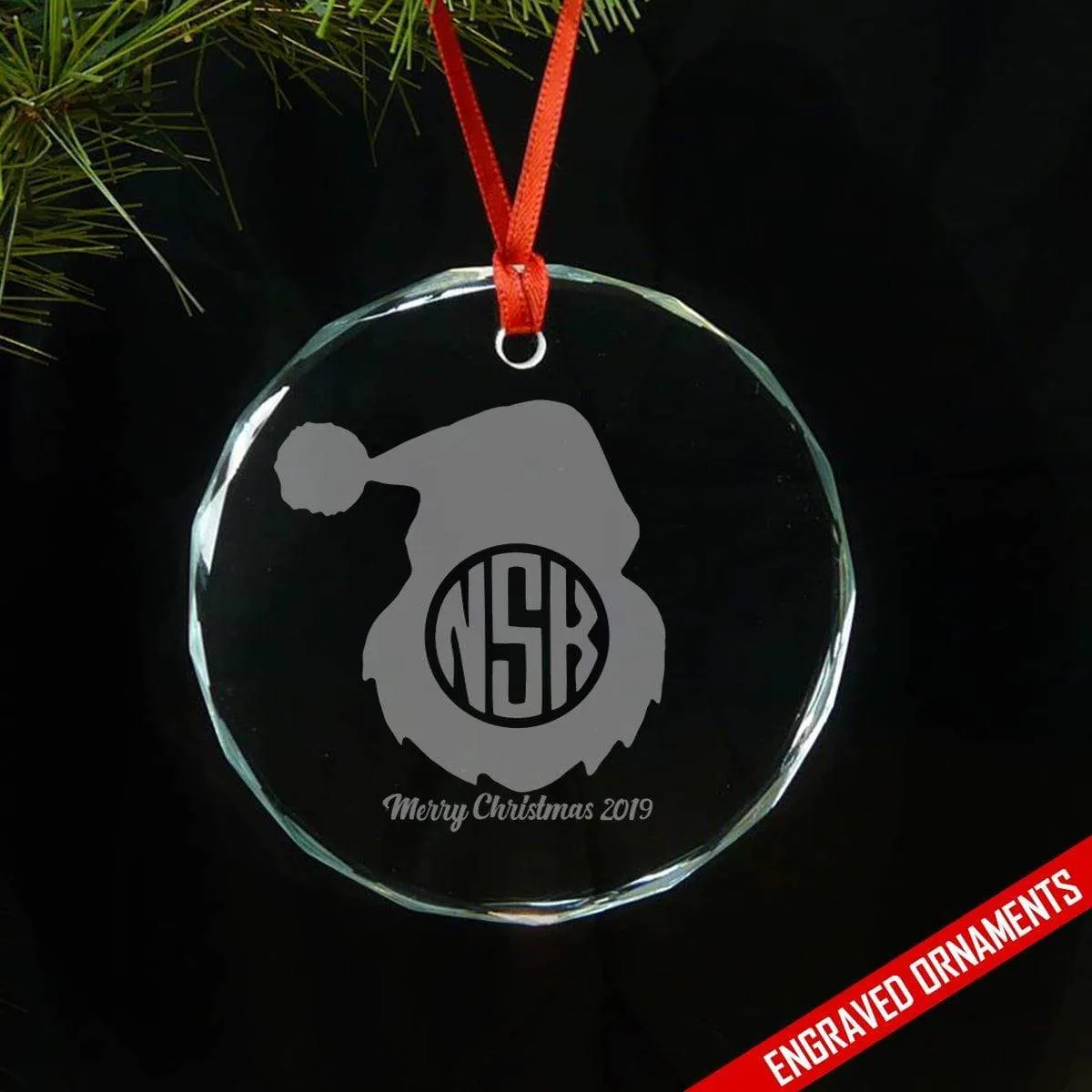 Santa CUSTOM Monogram Engraved Glass Ornament