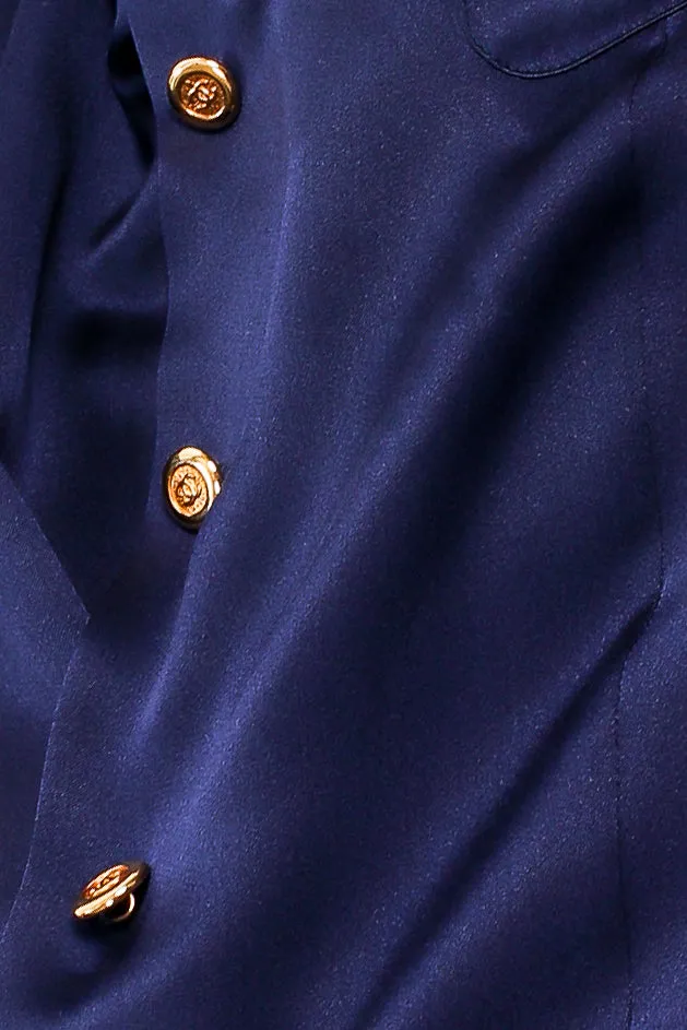 Satin Button Pocket Blouse