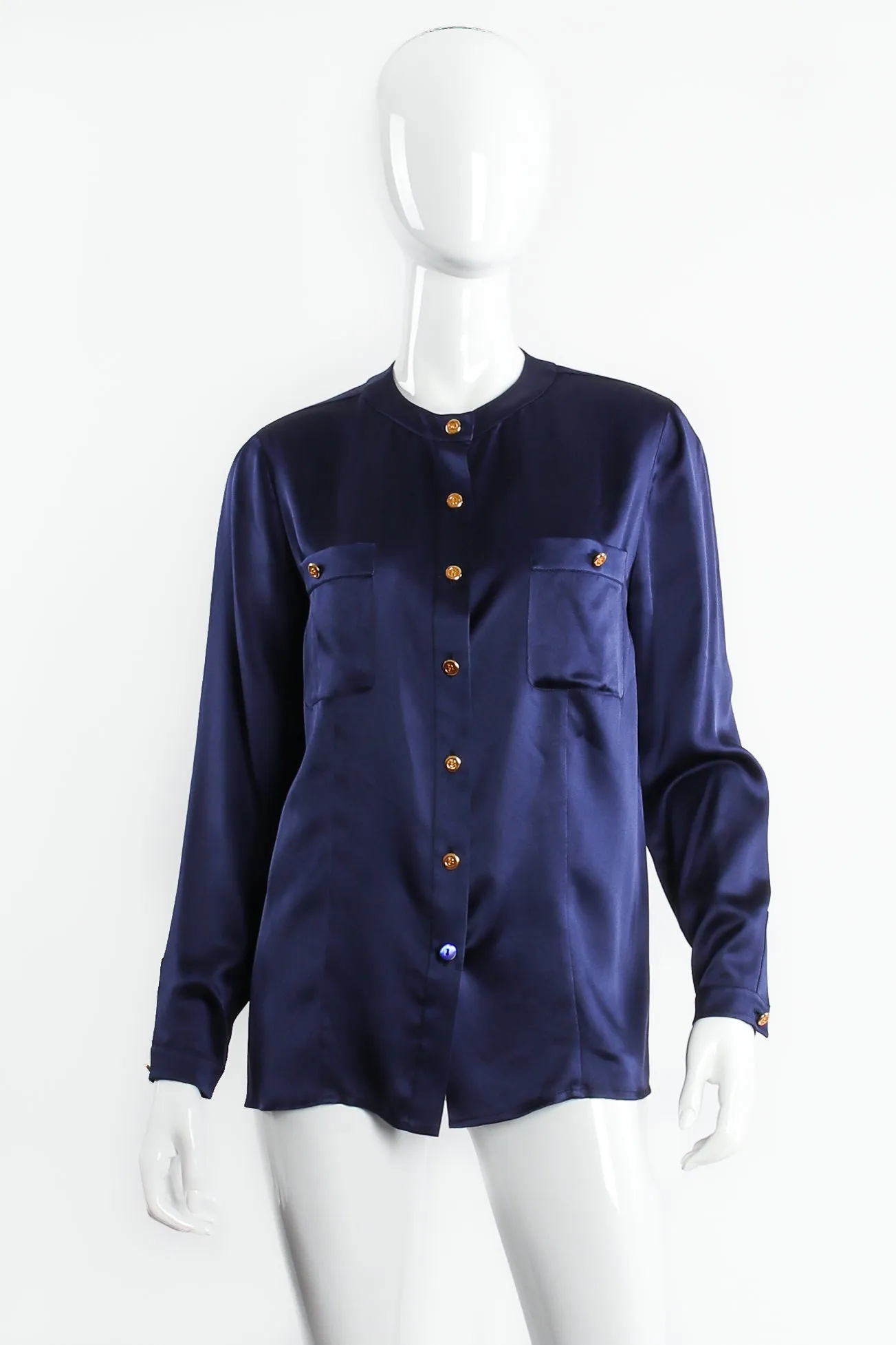 Satin Button Pocket Blouse
