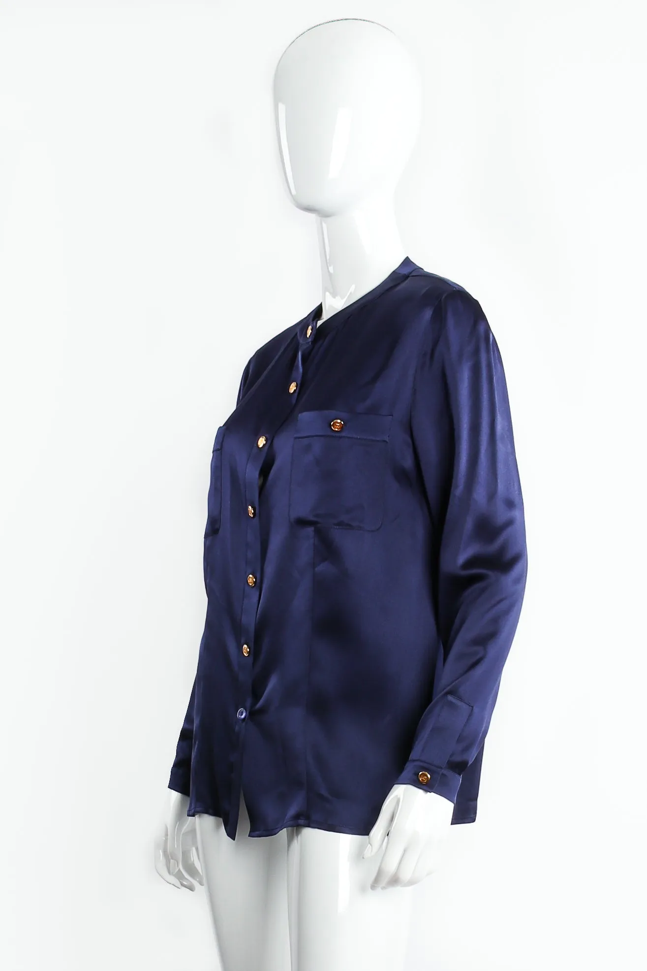 Satin Button Pocket Blouse