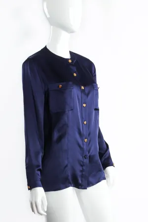 Satin Button Pocket Blouse