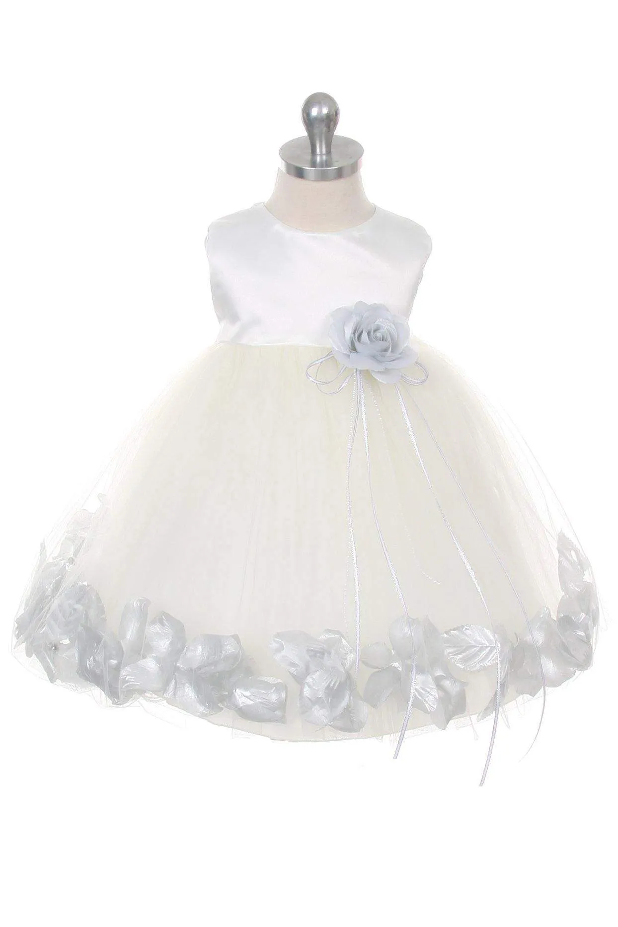 Satin Flower Petal Baby Dress (White Dress)