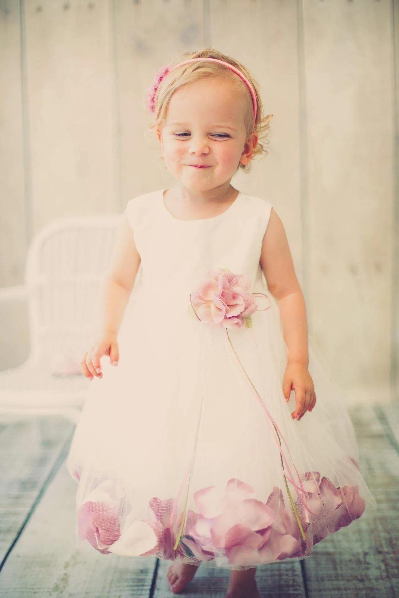 Satin Flower Petal Baby Dress (White Dress)