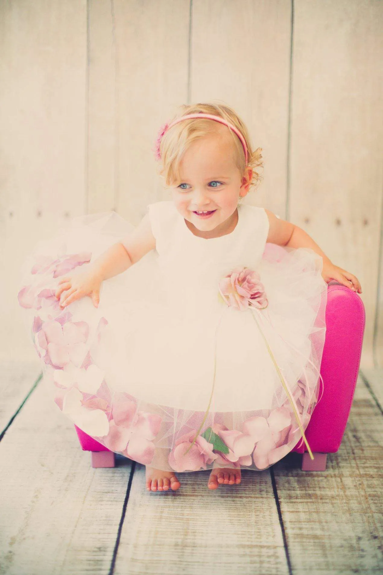 Satin Flower Petal Baby Dress (White Dress)