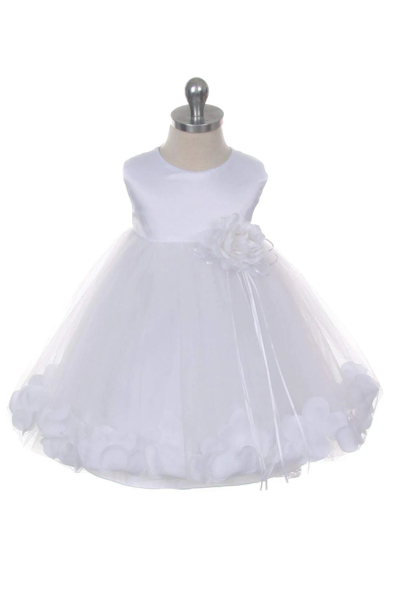 Satin Flower Petal Baby Dress (White Dress)