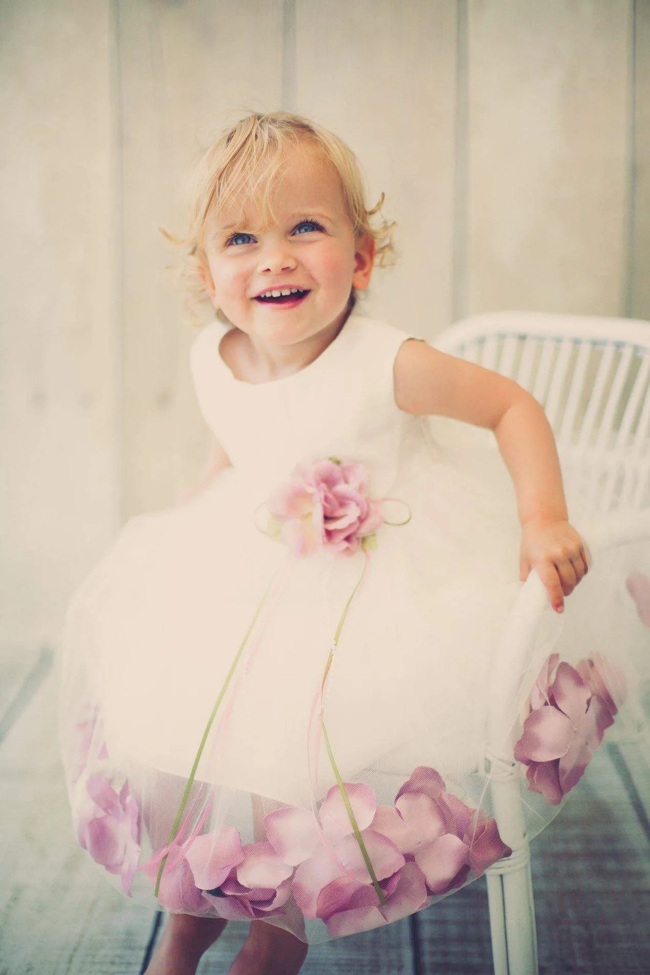 Satin Flower Petal Baby Dress (White Dress)