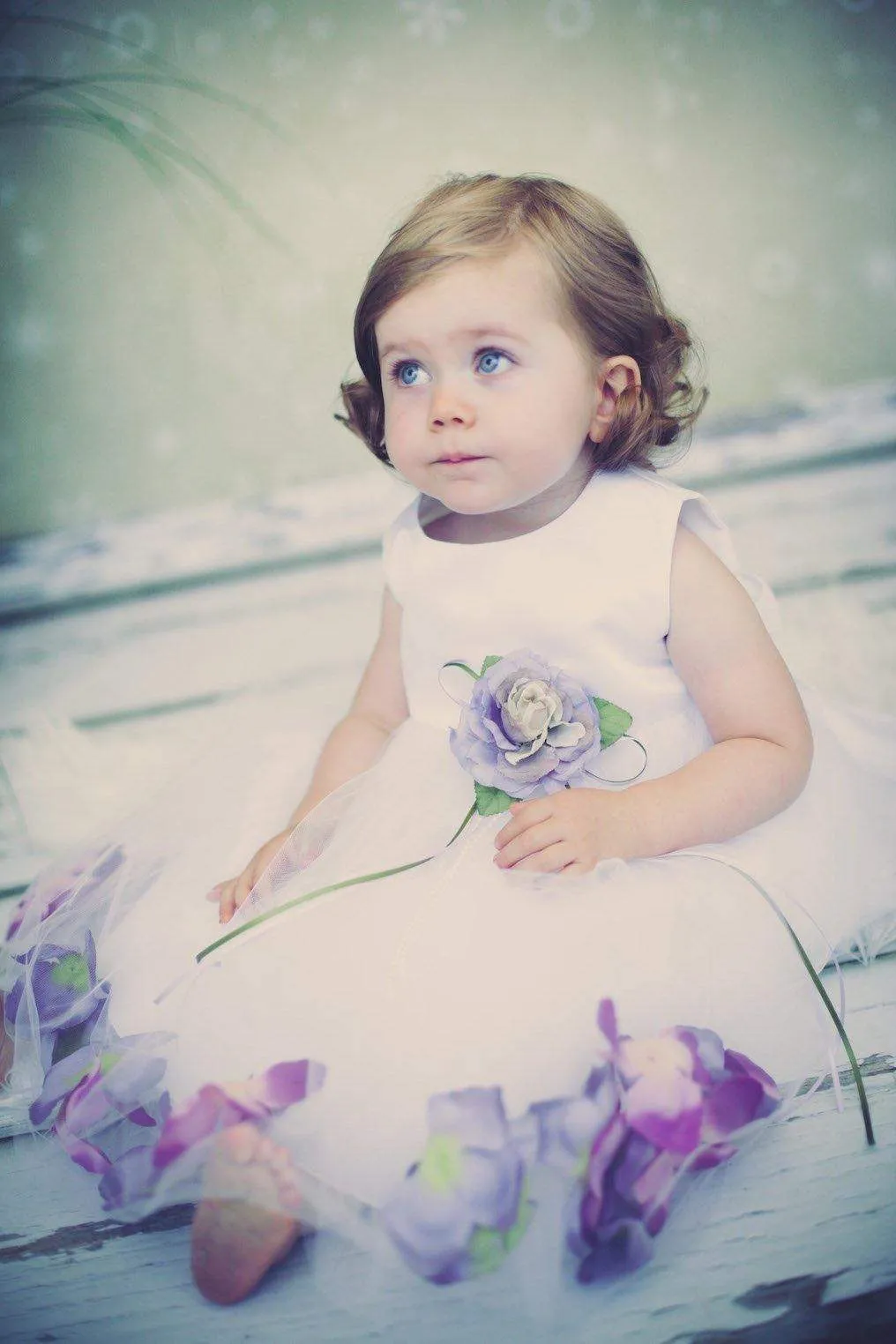 Satin Flower Petal Baby Dress (White Dress)