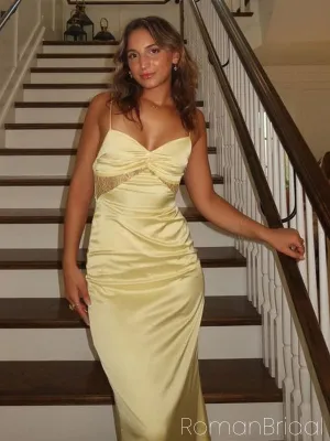Satin Spaghetti Strap Sleeveless Mermaid Satin Long Evening Prom Dresses Online, OLP786