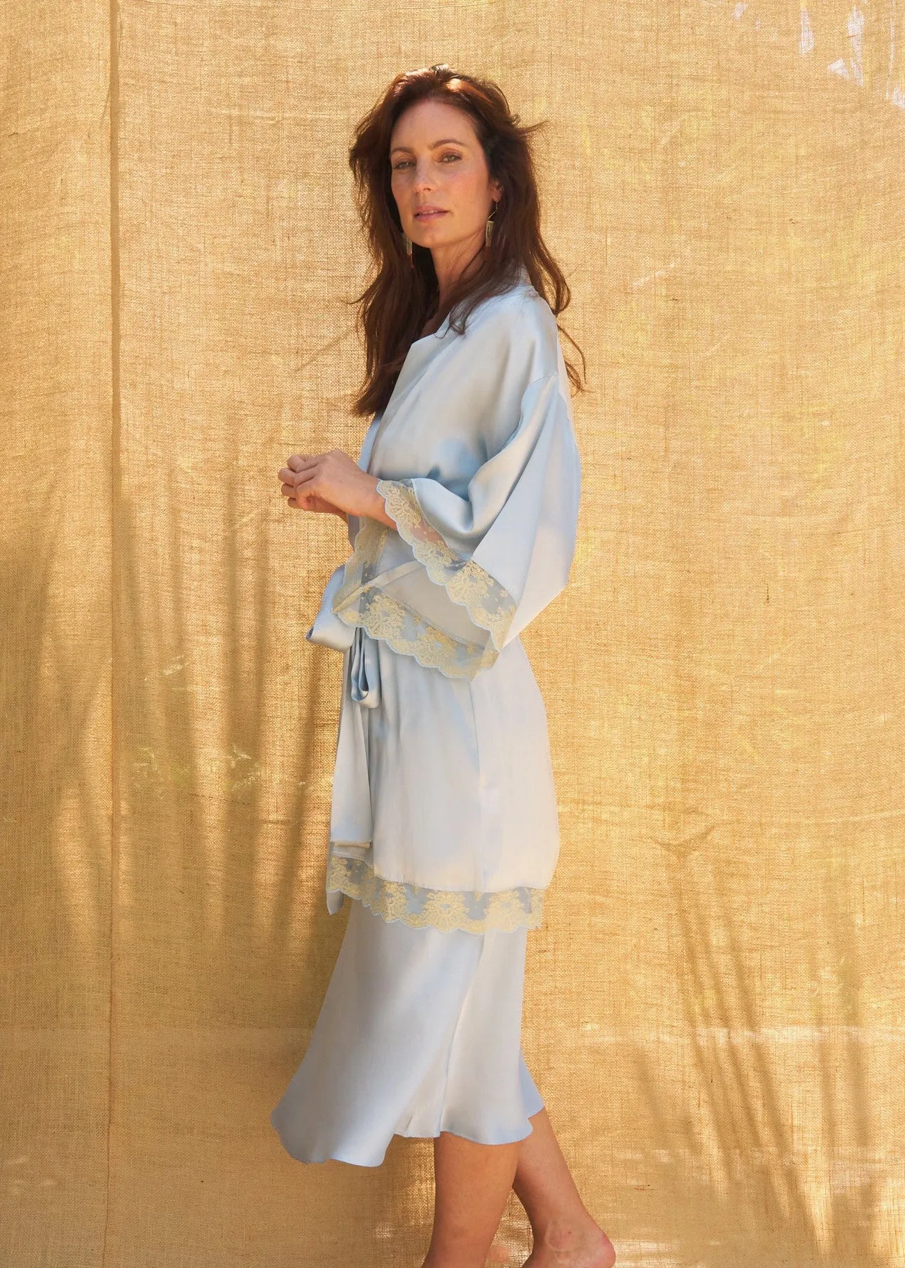 Scarlett Robe in Light Azure Charmeuse Silk