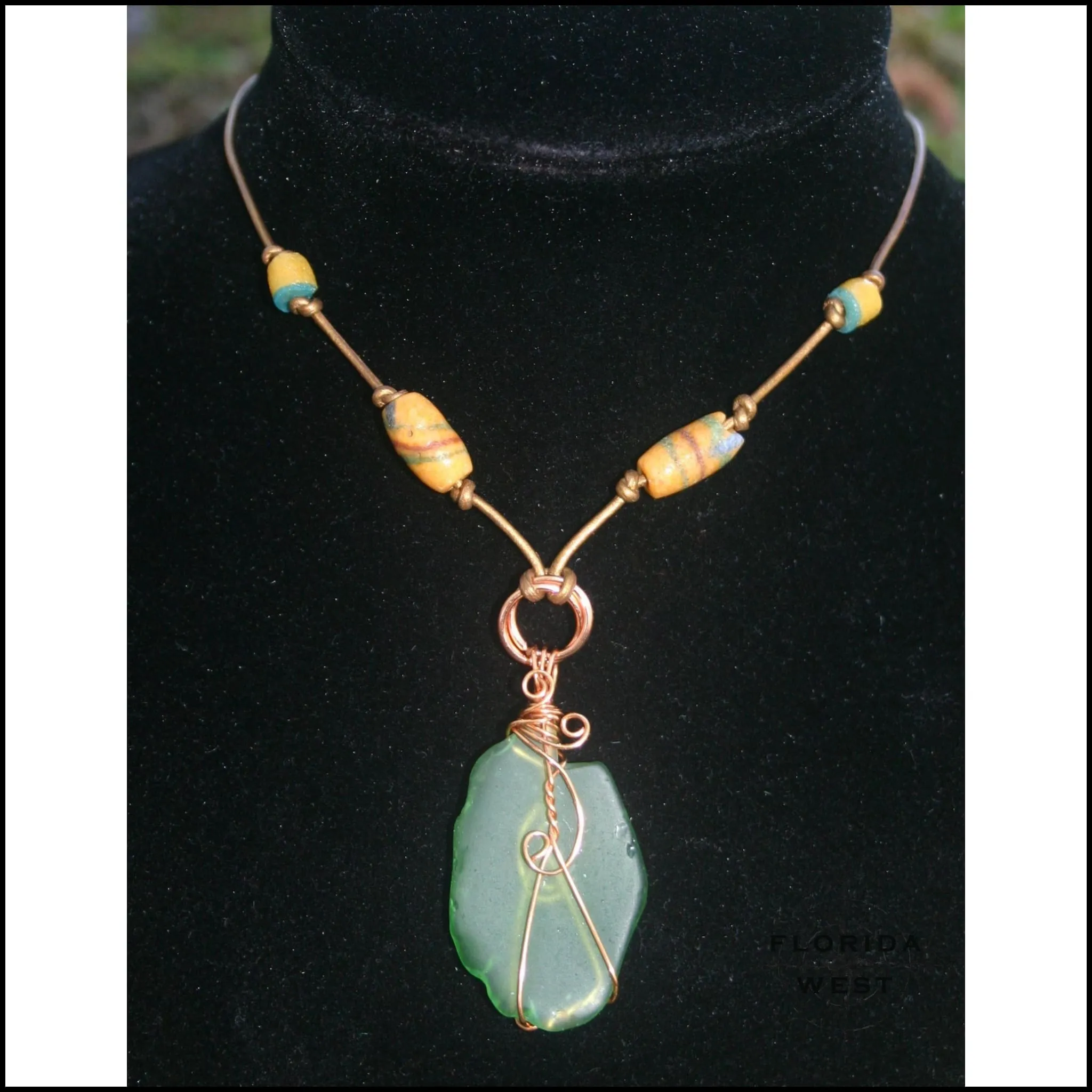Sea Glass and Vintage African Krobo Trade Beads Necklace