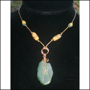 Sea Glass and Vintage African Krobo Trade Beads Necklace