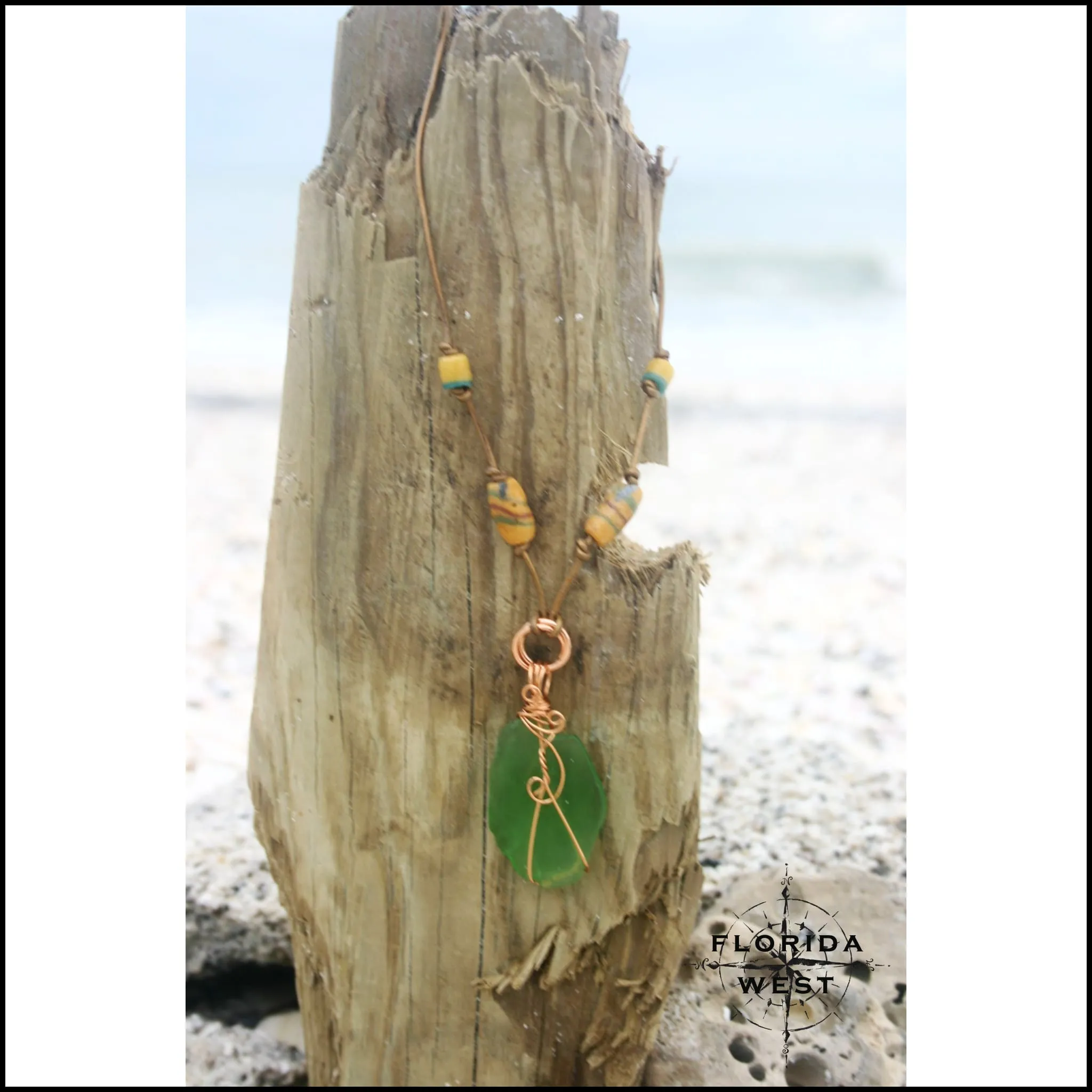 Sea Glass and Vintage African Krobo Trade Beads Necklace