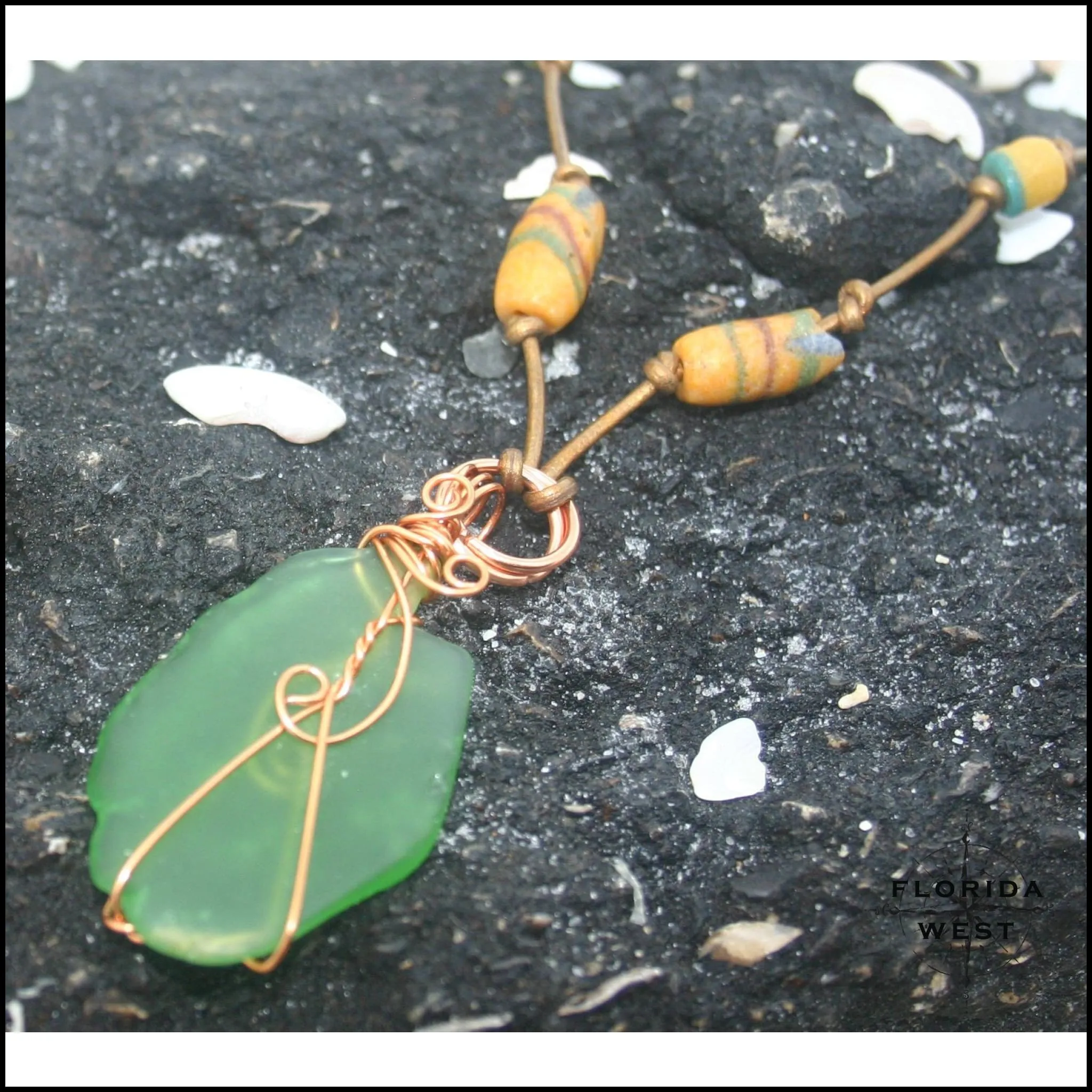 Sea Glass and Vintage African Krobo Trade Beads Necklace