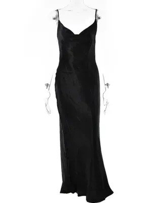 Sexy Spaghetti Strap Backless Satin Lace Up Bodycon Dress