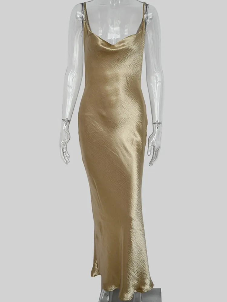 Sexy Spaghetti Strap Backless Satin Lace Up Bodycon Dress