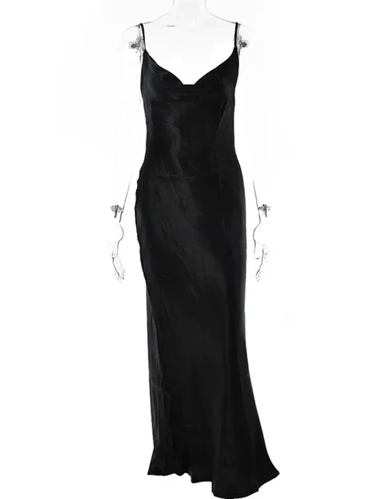 Sexy Spaghetti Strap Backless Satin Lace Up Bodycon Dress