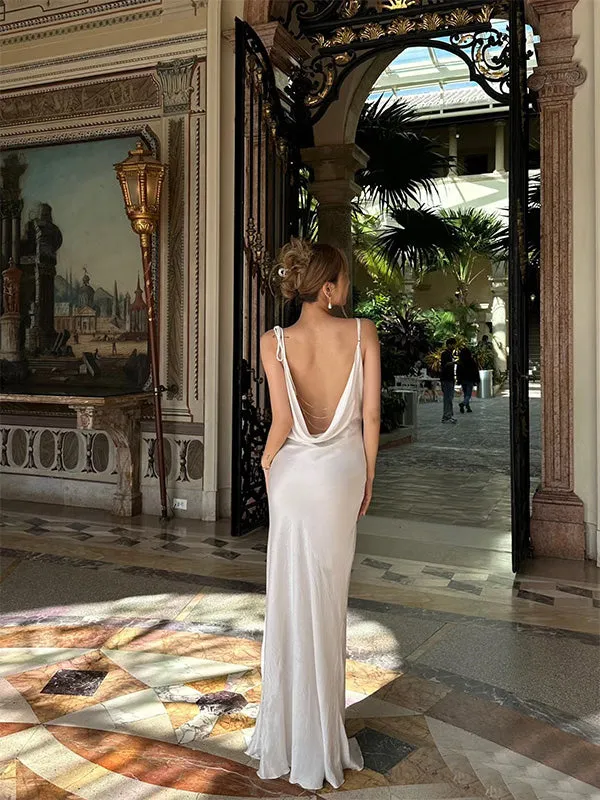 Sexy Spaghetti Strap Sleeveless Mermaid Satin Long Prom Dresses For Party Online, OL455