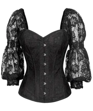 Shayk Lace Overlay Black Overbust Corset with Attached Sleeve