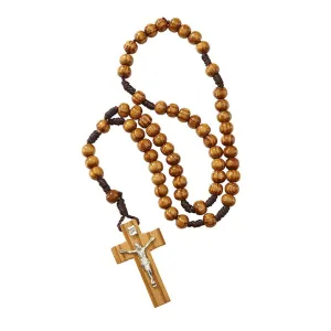 Simple Olive Wood Finish Cord Rosary