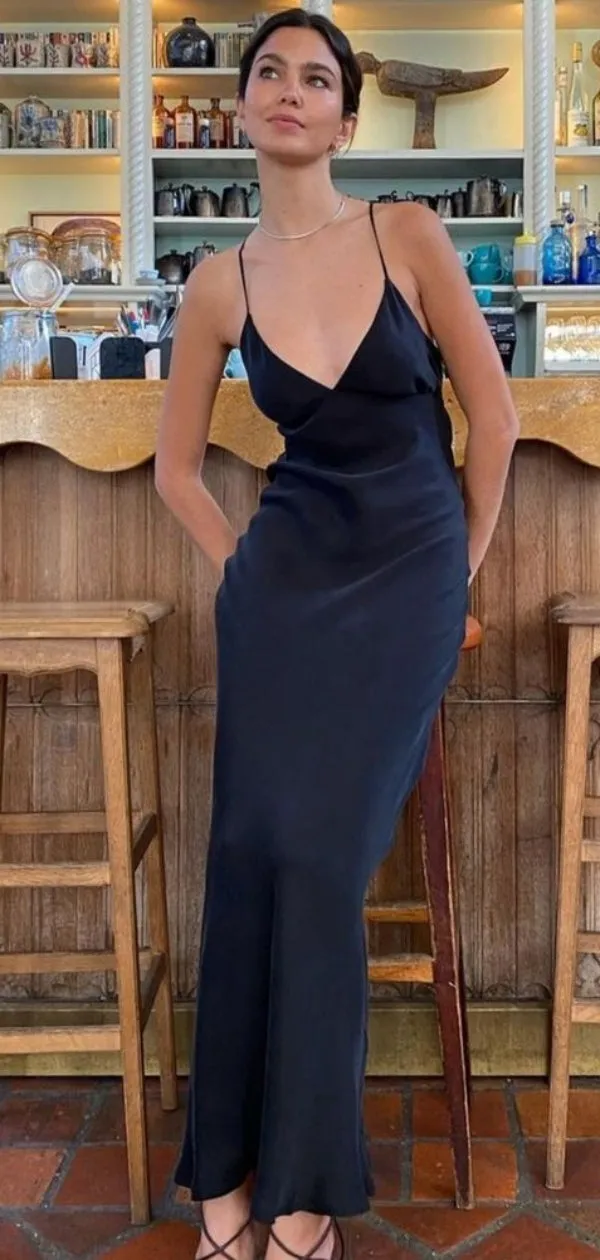 Simple Spaghetti Strap Sleeveless Mermaid Satin Long Prom Dresses Online, OL532