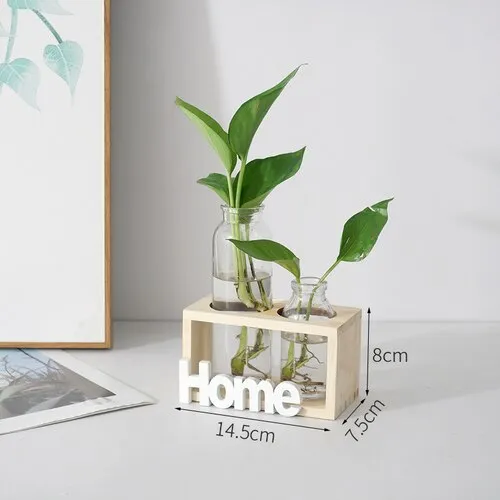 Simple Wooden Frame With Transparent Glass Flower Vase