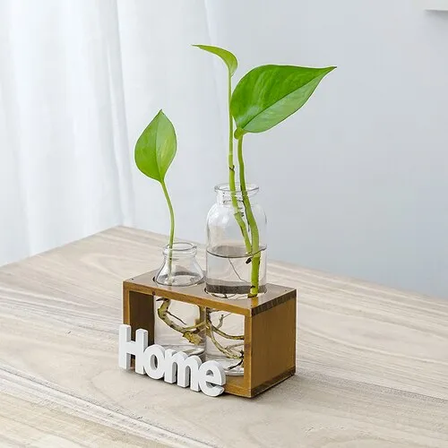 Simple Wooden Frame With Transparent Glass Flower Vase