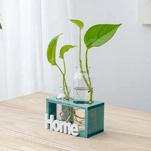 Simple Wooden Frame With Transparent Glass Flower Vase