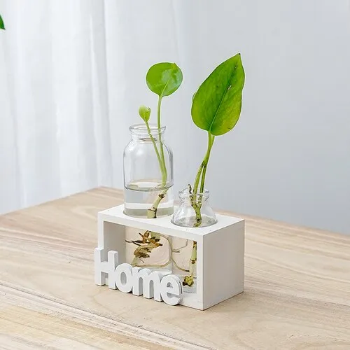 Simple Wooden Frame With Transparent Glass Flower Vase
