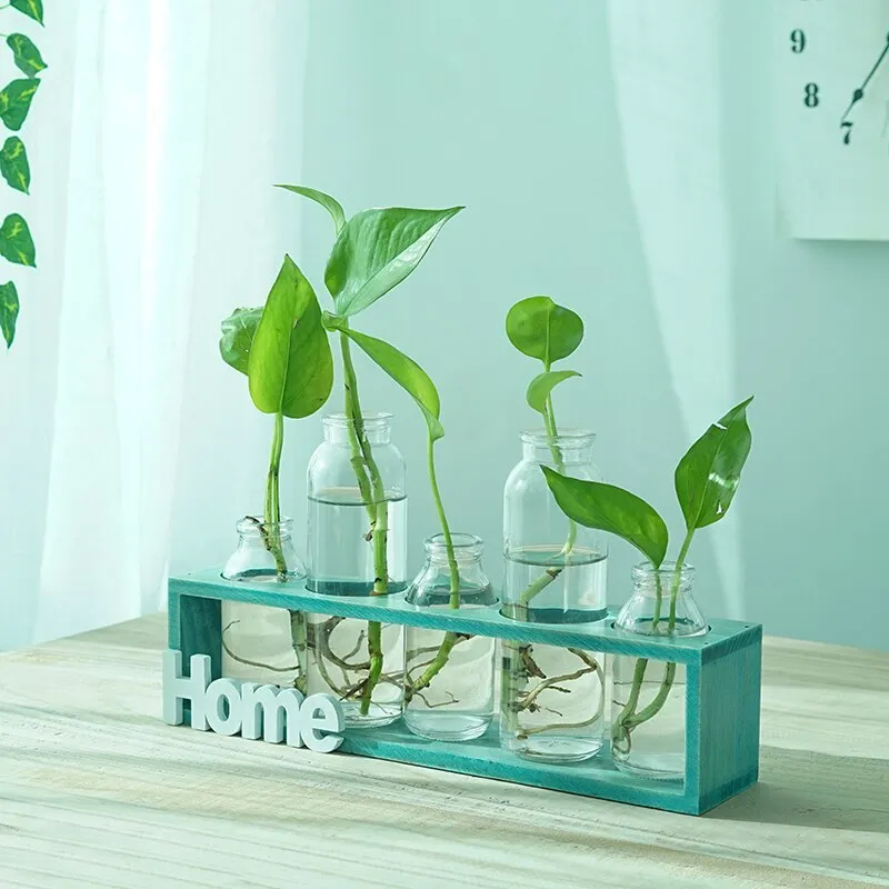 Simple Wooden Frame With Transparent Glass Flower Vase