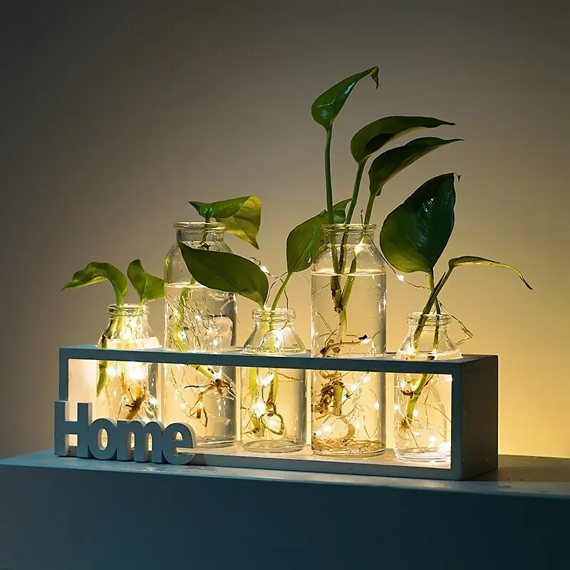 Simple Wooden Frame With Transparent Glass Flower Vase