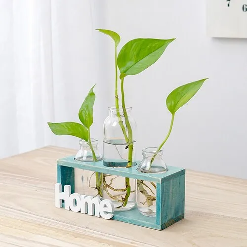 Simple Wooden Frame With Transparent Glass Flower Vase