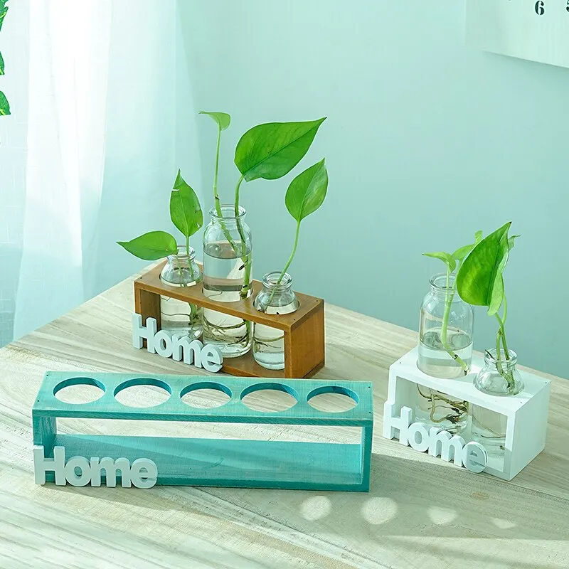 Simple Wooden Frame With Transparent Glass Flower Vase