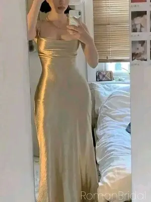 Soft Spaghetti Strap Sleeveless Mermaid Satin Evening Prom Dresses Online, OLP1094