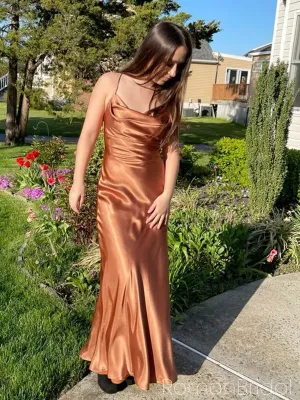 Soft Spaghetti Strap Sleeveless Mermaid Satin Evening Prom Dresses Online, OLP989