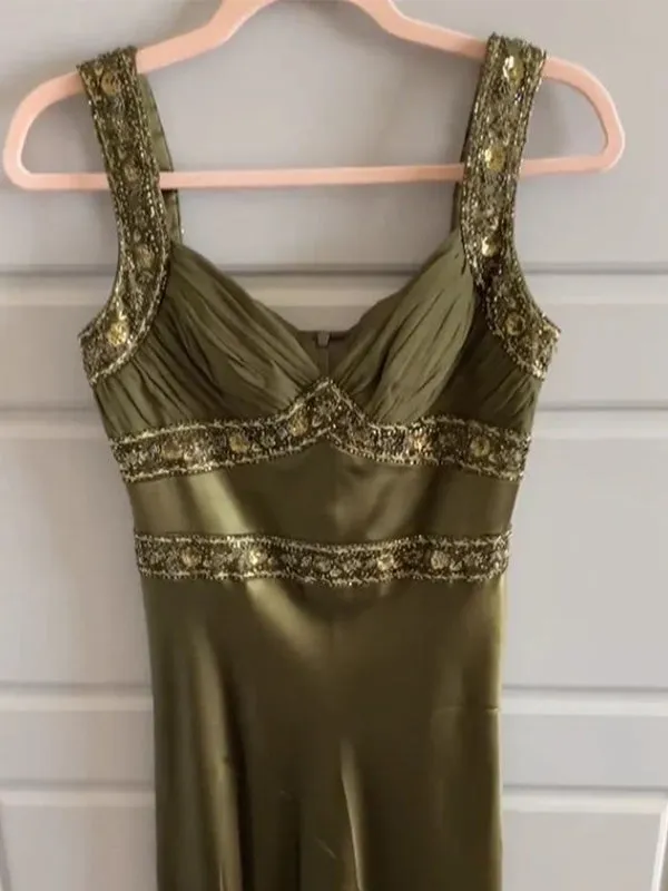 Soft Spaghetti Strap Sleeveless Mermaid Satin Long Evening Prom Dresses Online, OLP700