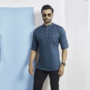 Sophisticated Dark Teal Short Silk Kurta