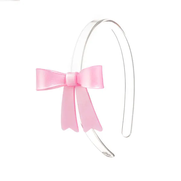 SPR24- Bow French Satin Pink Headband
