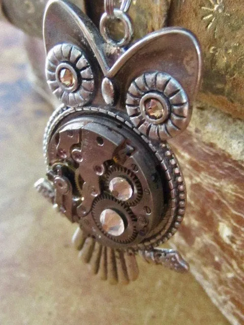 Steampunk Pendant - Who's Time - Steampunk Necklace- Owl pendant