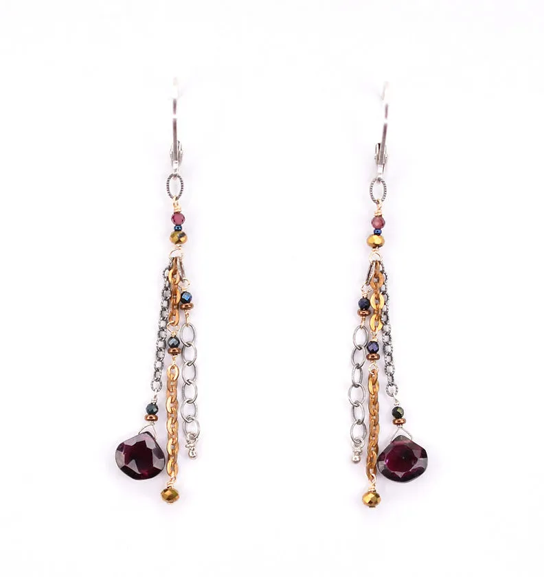 Sterling Silver Earrings with Bronze, Copper, Garnet, and Pyrite