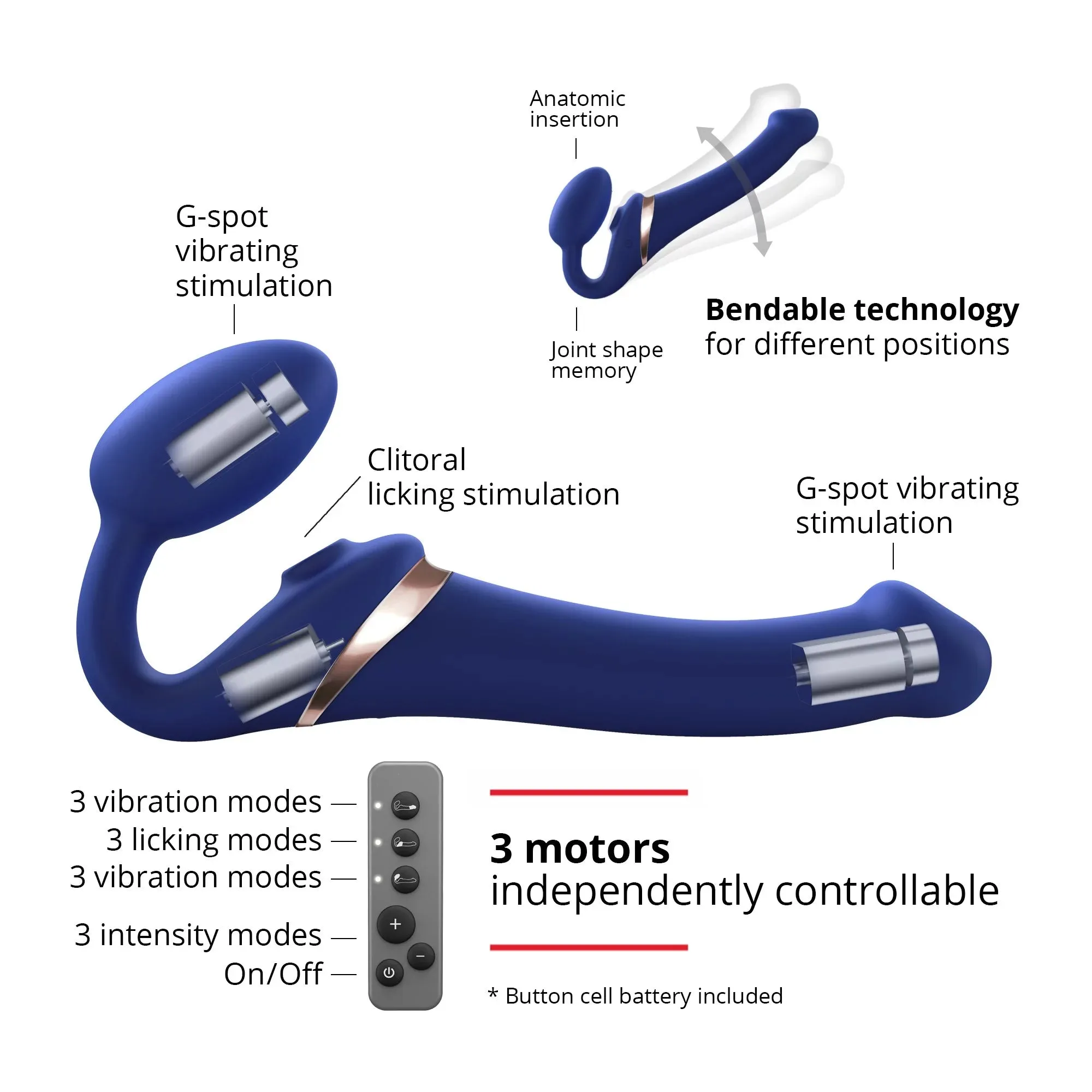 Strap on Me -  Multi Orgasm Bendable Strap-On Medium - Night Blue