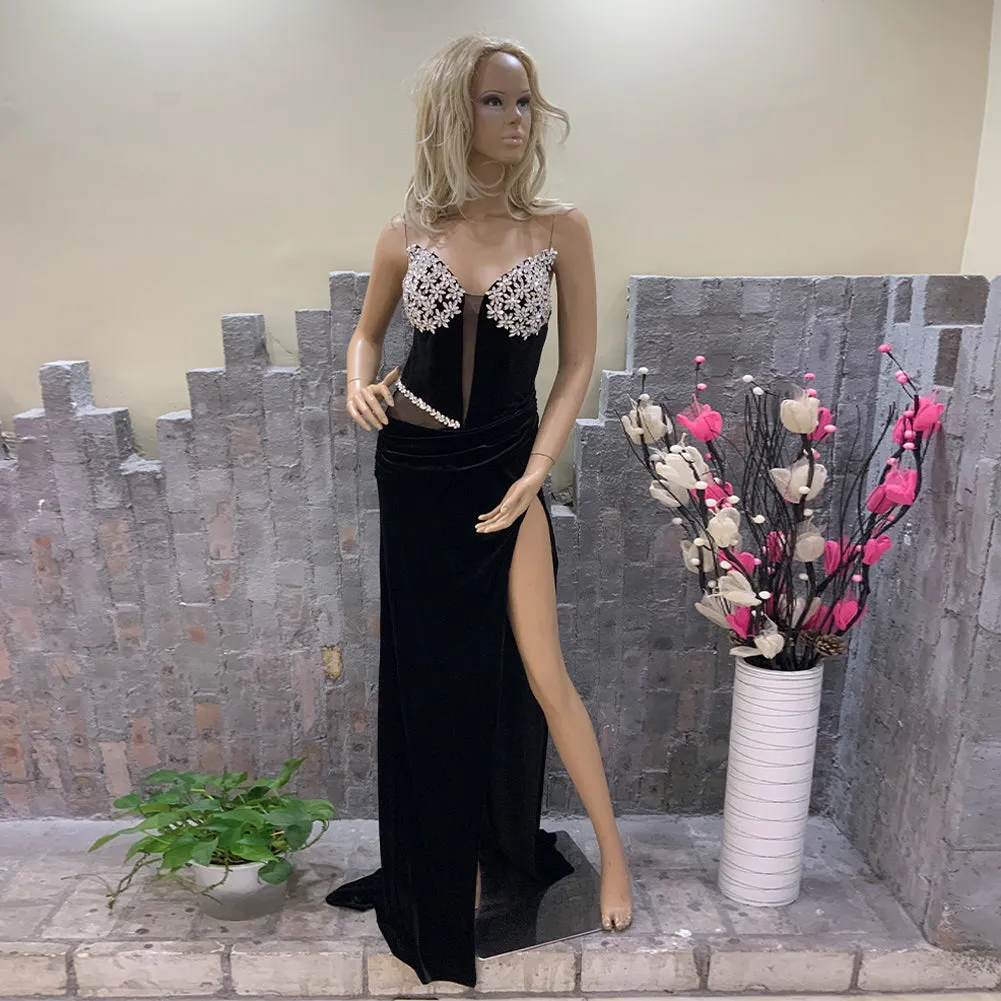Strapless Sleeveless High Split Maxi Bodycon Dress HT20970